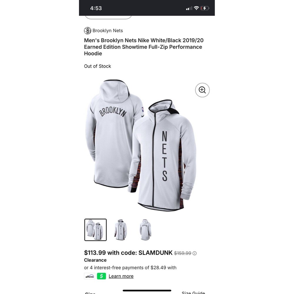 Men's Brooklyn Nets Nike 2019/20 Earned Edition Showtime Full-Zip Performance XL